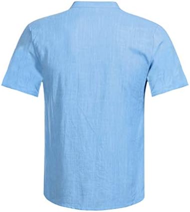 XXBR Pamuk Keten Henley Gömlek Mens Kısa Kollu Yaz Plaj Üstleri Slim Fit Hafif Düğme Yakasız Gömlek