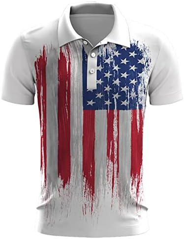ZEFOTİM 4th Temmuz polo gömlekler Erkekler Kısa Kollu Düğme Aşağı Amerikan Bayrağı Gömlek Casual Yaz İnce Golf Tişörtleri