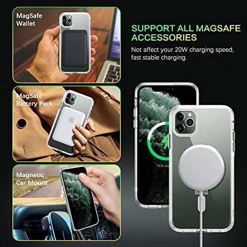 DUEDUE iPhone 11 Pro Max için Görünmez Standlı Manyetik Kılıf [Magsafe ile Uyumlu], Şeffaf Tam Vücut Koruyucu Kapak