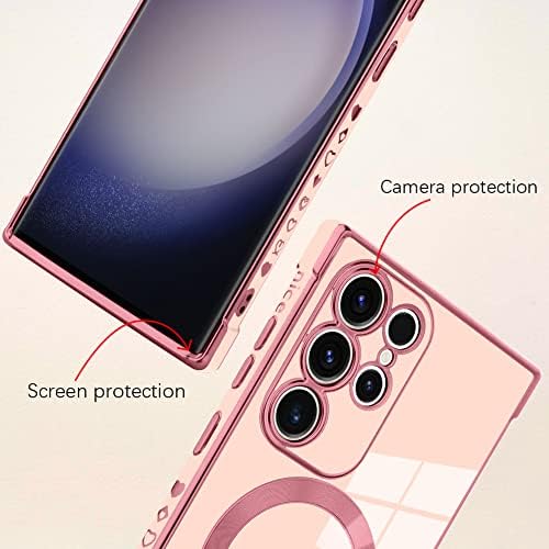 Samsung Galaxy S23 Ultra 5G Kılıfı için Bonoma [Destek Magsafe] Aşk Kalp Desen Manyetik Kaplama Lüks Zarif Kılıf Kamera