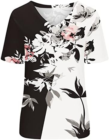 Kadın Yaz Gevşek Fit Tops Yenilik Kısa Kollu Çiçek Tee Baskılı V Boyun Günlük Giyim Şık Bluzlar Blusas
