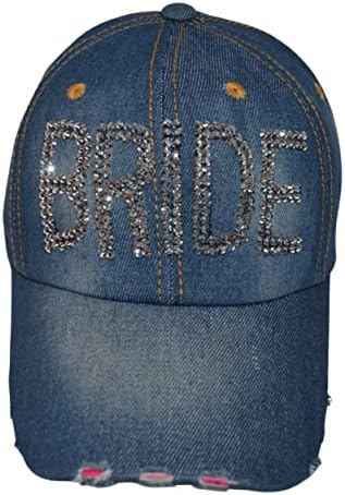 Popfizzy Bling Şapka Kadınlar ve Kızlar için, Eğlenceli Taklidi beyzbol şapkası, Bejeweled Sıkıntılı Denim Şapka,