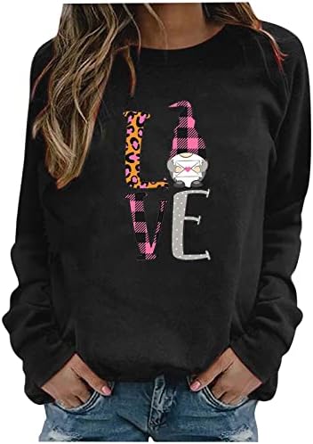 Kadınlar için sevgililer Gömlek, Crewneck Tops Uzun Kollu Tişörtü Aşk Kalp grafikli tişört Çift Gömlek Tops