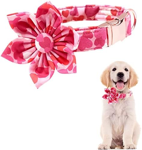 HFDGDFK Sevgililer Pembe Kalp köpek tasması papyon ile Çiçek köpek tasması Büyük Orta Küçük Köpek için (Renk: B, Boyut: