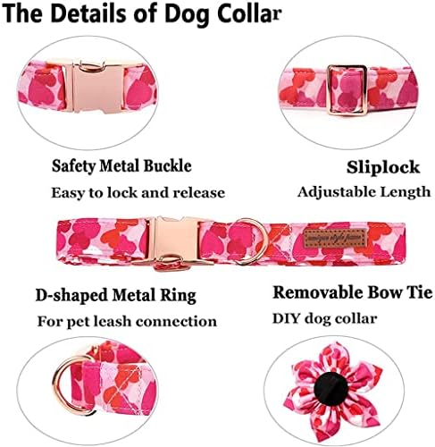 HFDGDFK Sevgililer Pembe Kalp köpek tasması papyon ile Çiçek köpek tasması Büyük Orta Küçük Köpek için (Renk: A, Boyut