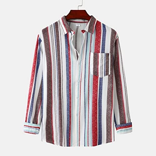 WOCACHİ Erkek Çizgili Düğme Aşağı Gömlek Sonbahar Uzun Kollu Düzenli Fit Sokak Moda Yatak Açma Yaka Casual Gömlek