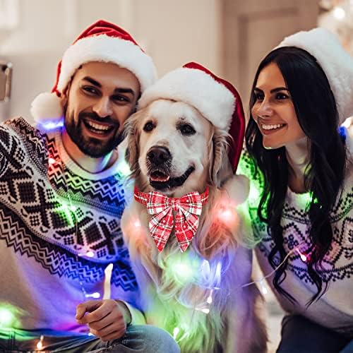 Şenlikli Noel Köpek Tasması, Fiyonklu Tatil Köpek Tasması, Emniyet Tokalı Ayarlanabilir Noel Ekose Köpek Tasması,