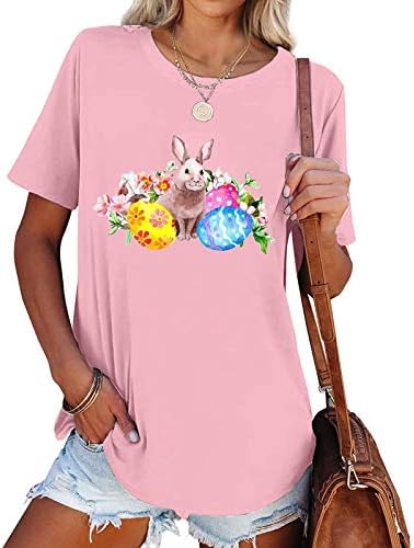 Paskalya Gömlek Kadınlar için Şık Rahat Tavşan Tavşan Grafik Yaz Bluz Tees Ekip Boyun Kısa Kollu Egzersiz Gömlek Kadınlar