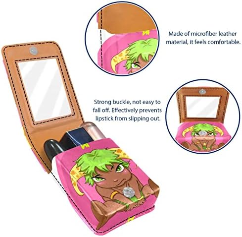 ORYUEKAN Ruj Kılıfı Ayna ile Sevimli Taşınabilir Makyaj Çantası kozmetik torbası, Karikatür Canavar Desen