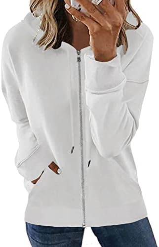 SHEWIN kadın Rahat fermuarlı kapüşonlu kıyafet Ceket Uzun Kollu İpli kapüşonlu sweatshirt cepli