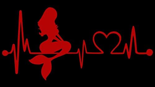 Bluegrass Çıkartmaları Mermaid Kalp Atışı Yaşam Çizgisi Monitör çıkartma (Kırmızı, 7)