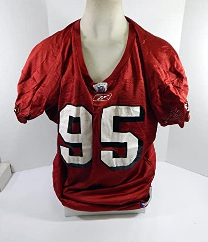 2002 San Francisco 49ers John Engelberger 95 Oyun Kullanılmış Kırmızı Antrenman Forması 2L 7-İmzasız NFL Oyun Kullanılmış