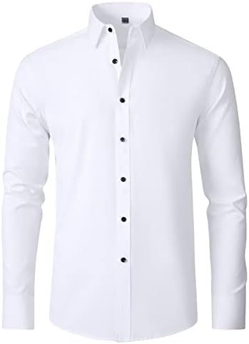 Erkek Düğme Aşağı Elbise Gömlek Slim Fit Olmayan Demir Katı Konfor Flex Gömlek Casual Uzun Kollu İş Ofis Gömlek
