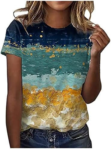 Bayan Üstleri Vintage 3D Grafik Tees Casual Gevşek Tunik Ekip Boyun T-Shirt Genç Kız Sevimli Üstleri Kısa Kollu Bluzlar