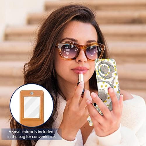 ORYUEKAN Ruj Kılıfı Ayna ile Sevimli Taşınabilir Makyaj Çantası kozmetik torbası, Modern Daire Altın Polka Dot Retro