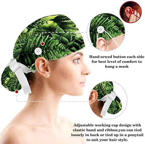 Düğmeli Ayarlanabilir Çalışma Başlığı, Suluboya Yapraklar Tropikal Desen Koruyucu Şapka Fiyonklu Saç Tokası
