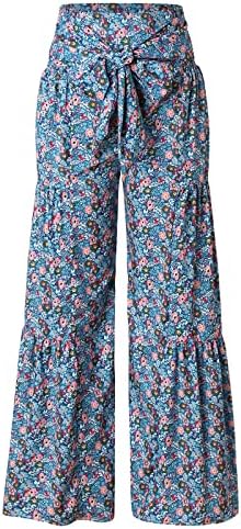 GERÇEKTEN Geniş Bacak Pantolon Kadınlar için Çiçek Baskı / Batik boho pantolon Yüksek Bel Palazo Pantolon Rahat Düz