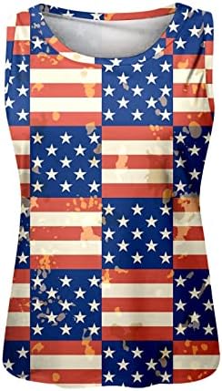 4th Temmuz Gömlek Kadınlar için ABD Bayrağı Yaz Kolsuz O-boyun Tankı Üstleri Yıldız Çizgili Kravat Boya T Shirt Casual