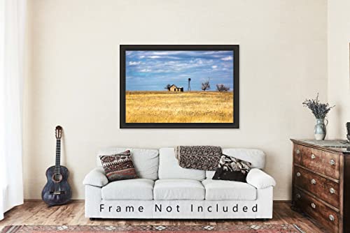 Ülke Fotoğraf Baskı (Çerçeveli Değil) Resim Terk Edilmiş Çiftlik Evi ve Fırıldak Altın Alan Bahar Günü Oklahoma Great