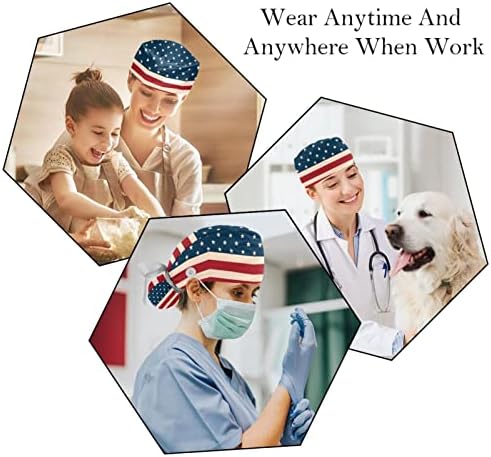 DEYYA Amerikan Bayrağı çalışma kapağı Düğme ve Ter Bandı, 2 Paket Yeniden Kullanılabilir Cerrahi Cerrahi Şapkalar