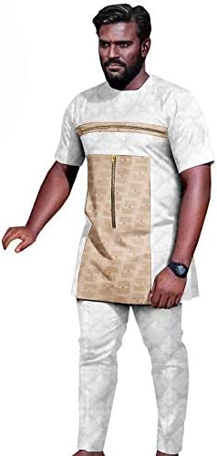 Bazin Riche afrika kıyafeti Erkekler için Baskı Gömlek ve Pantolon 2 Parça Set Artı Boyutu Rahat Bluz Kıyafetler