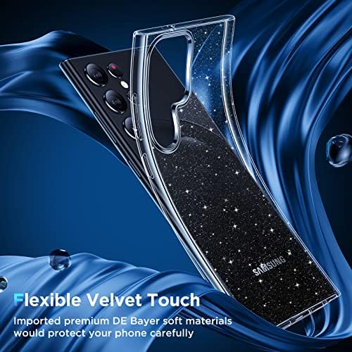 Samsung Galaxy S23 Ultra Kılıf için Humixx Clear Glitter, [Asla Sarı] [Mil Sınıfı Darbeye Dayanıklı Koruma] 2X Esnek