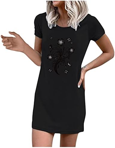 NOKMOPO Kokteyl Elbiseleri Kadınlar için Akşam Parti Moda Düz Renk Baskılı Rahat Yuvarlak Boyun Kısa Kollu Kısa Elbise