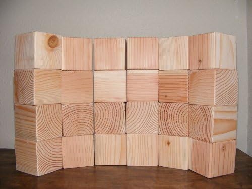 3,5 İnç Doğal Bitmemiş Ahşap Bloklar-24 (Yirmi Dört) Tahta Küpten Oluşan Set (Her Biri 3,5 inç Karedir)