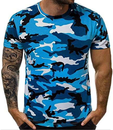 Erkek Camo T-Shirt, Kısa Kollu Kamuflaj Düzenli Fit Askeri Üst Ordu Tarzı Yuvarlak Boyun Egzersiz Spor Gömlek