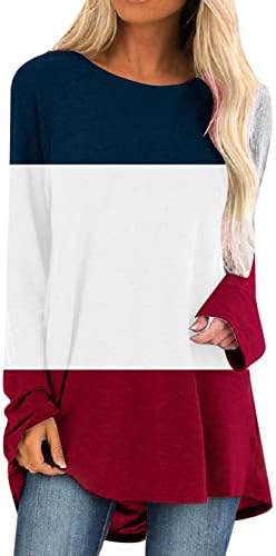 Bayan Üstleri Bayan Büyük Gevşek Renk Kontrast T Shirt Uzun Kollu Yuvarlak Boyun Rahat Üst