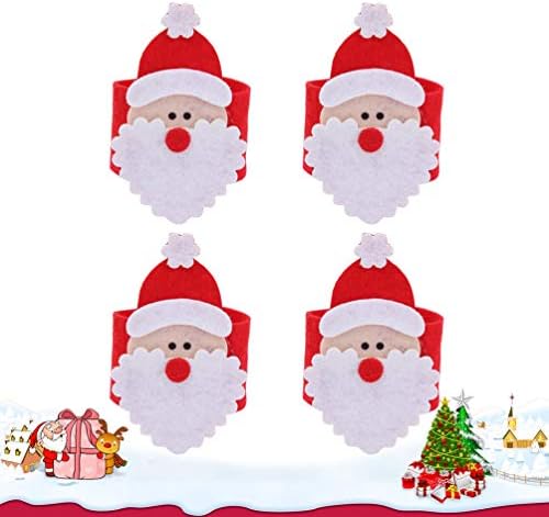 Amosfun 4 adet Peçete Halkası Noel Peçete Tutucu Tatil Centerpieces Dokunmamış Noel Baba Peçete Tutucu Noel Partisi