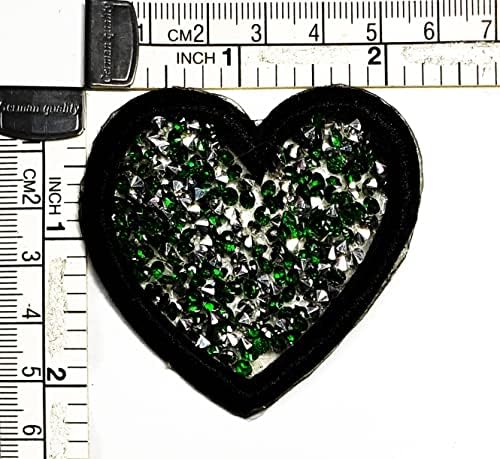 Kleenplus Rhinestone Kalp Yeşil Yamalar Sticker Sevgililer Aşk Kalp Karikatür Nakış Demir On Kumaş Aplike DIY Dikiş