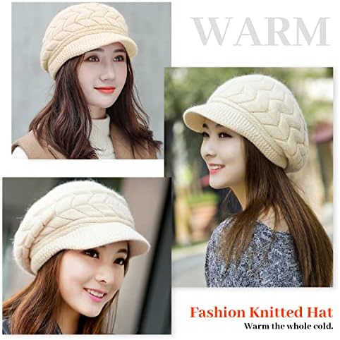 Weradau Kadın Kış Şapka, Yumuşak Yün Örgü Bere Şapka Kadınlar için, Polar Astarlı Kar Kayak Kapaklar Hımbıl Kış Şapka