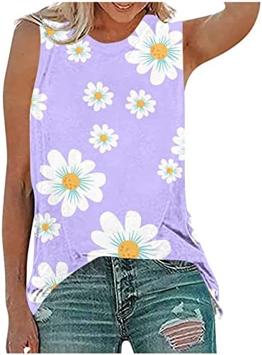 Yaz Çiçek kolsuz üstler Kadınlar için Gevşek Rahat Grafik Yelek Tişörtleri Yumuşak Rahat Bluzlar Tayt ile Giymek