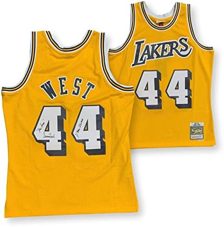 Jerry West İmzalı Lakers İmzalı Mitchell Ness Swingman Forması LOGOSU Altın PSA İmzalı NBA Formaları