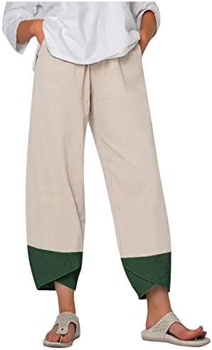 HDZWW Düz Bacak Cepler ıle Slacks Lady Gevşek Streç Spor Pop Pantolon Ince Katı Elastik Bel Yaz Üç Çeyrek