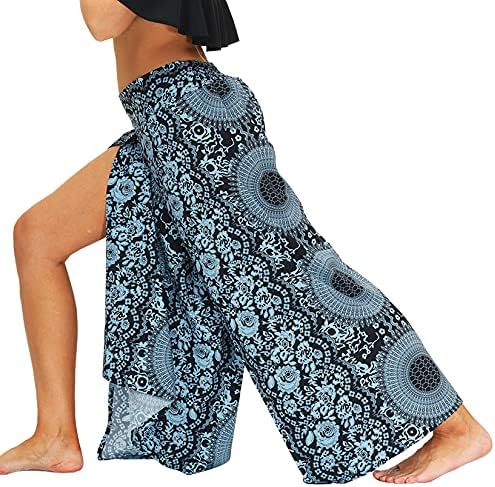 Lu'nun şık kadın Boho pantolon geniş bacak Gaucho Harem Yoga Flowy Bohem Hint yan bölünmüş Palazzo