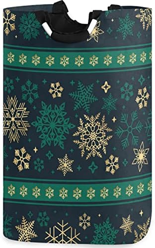 vısesunny Büyük Kapasiteli çamaşır sepeti Sepeti Noel Kar Tanesi Yeşil Altın Desen Suya Dayanıklı Oxford kıyafet depolama