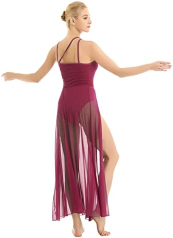 Sywıyı Bayan Lirik Asimetrik Örgü Bölünmüş Elbise Spagetti Kayışı Leotard Elbise Bale Dans Kostümleri