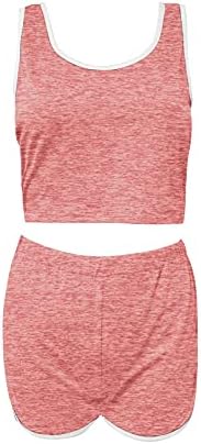 Kadınlar için 2 Parça egzersiz kıyafetleri, Düz Renk Kolsuz Mahsul Tops ve Şort Legging Eşofman yoga kıyafetleri
