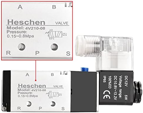 Heschen Elektrikli Pnömatik Solenoid Valf 4V210-08 12VDC 3.0 W PT1 / 4 5 Yollu 2 Pozisyon CE