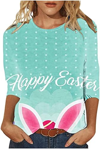 Paskalya Gömlek Kadınlar için Sevimli Tavşan Yumurta Baskılı Tees 3/4 Kollu günlük t-Shirt Kazak Yaz Yuvarlak Boyun