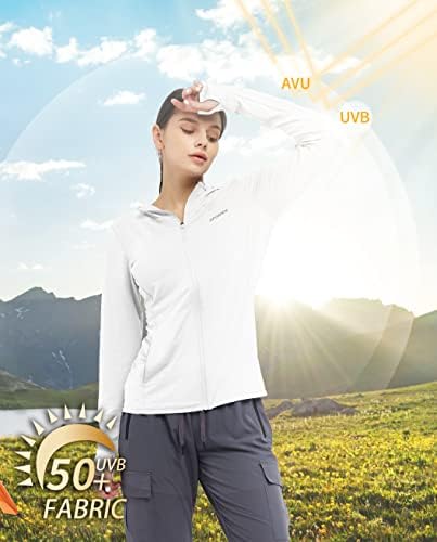 dpowıen kadın Atletik Ceket Hafif Uzun Kollu UPF 50+ Yürüyüş Gömlek Tam Zip Güneş Koruma Hoodie Cepler ile