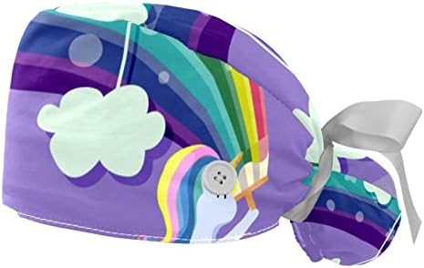 Sihirli gökkuşağı çizgi Film Unicorn Bulutlar çalışma kapağı Düğmeleri ile Ter Bandı Çalışma Kapaklar kurdele Geri