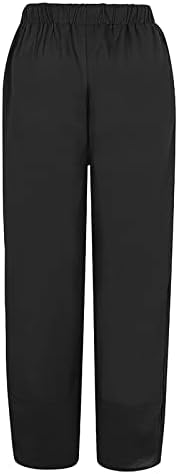 UOFOCO Keten Pantolon Kadınlar için Elastik Bel Casual Baggy Kırpılmış Geniş Bacak Pantolon Cepler ile