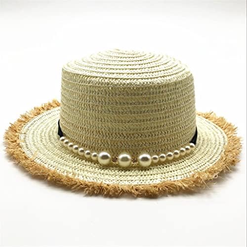 Edinme Düz Üst Hasır Şapka Yaz Bahar kadın Gezisi Kapaklar Eğlence Inci Plaj güneş şapkaları Moda Çiçek Kız Şapka