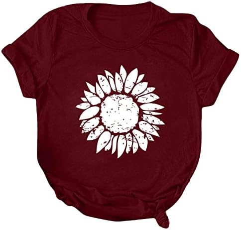 MIASHUI Bayan Çizgili Gömlek Kadın Rahat Ayçiçeği Baskı Kısa Kollu Ekip Boyun Gevşek Gömlek Gevşek Fit Kısa Kollu