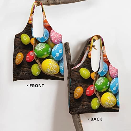 VOZITI Paskalya Yumurtaları Renkli Sepet Baskılı kanvas Tote Çanta, Yeniden Kullanılabilir alışveriş çantası Estetik