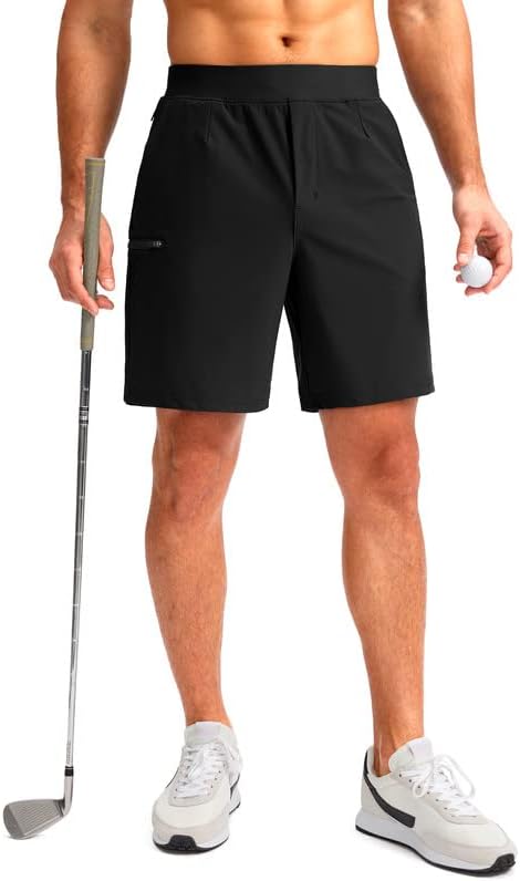 Viodia erkek 7 Golf Şort 5 Cepler ile Elastik Bel Kuru Fit Streç Şort Erkekler için Yürüyüş Rahat Atletik