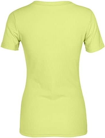 Kadın T Shirt Kadın V Boyun Nervürlü Gömme Sıkı Gömlek Kısa Kollu Gömlek Temel Örgü Üst